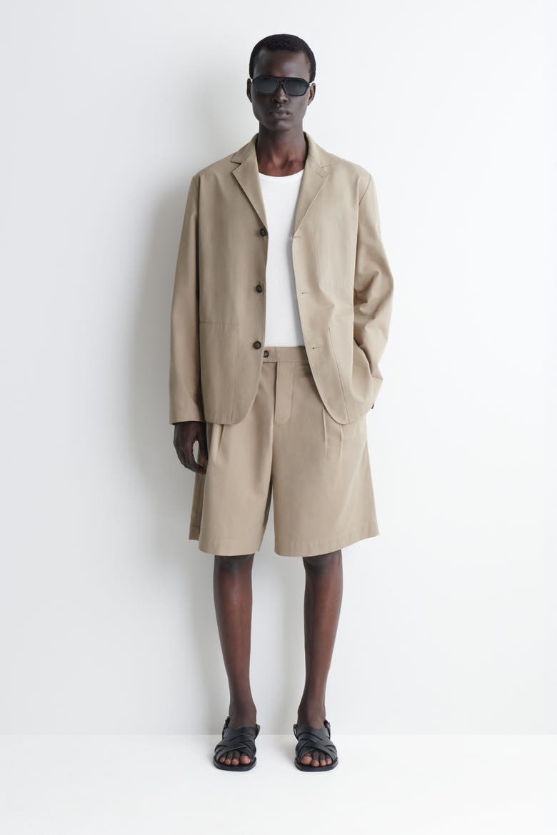 Belt-detail Tailored Cotton Chino Shorts, Main, color, BEIGE