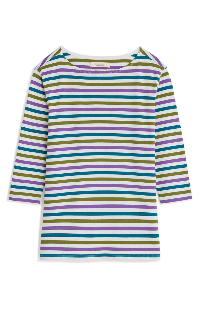 Seasalt Cornwall Sailor Stripe Three Quarter Sleeve Organic Cotton T-Shirt, Alternate, color, Tri Mini Cornish Pansy