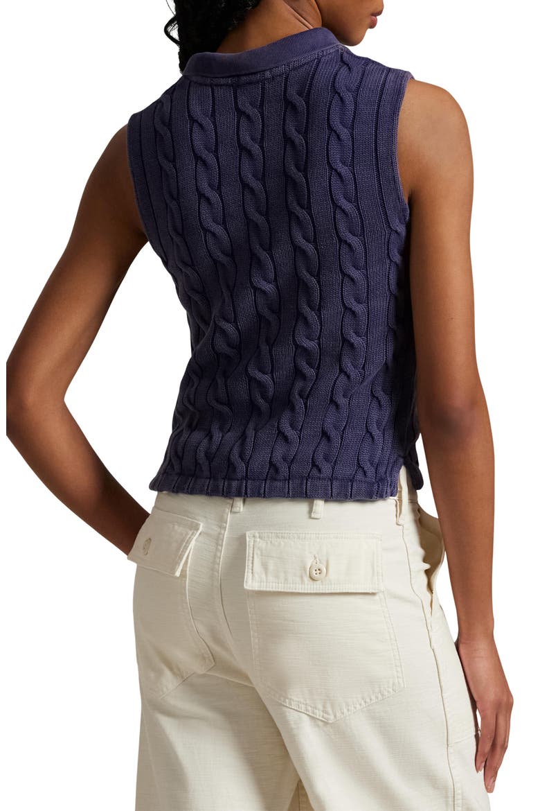 Cable Sleeveless Cotton Polo Sweater, Alternate, color, NEWPORT NAVY