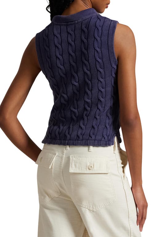 Polo Ralph Lauren Cable Sleeveless Cotton Polo Sweater In Blue