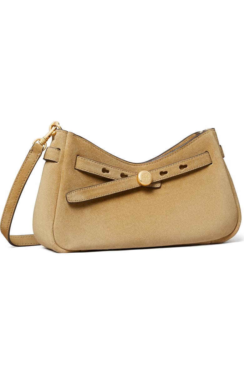 Tory Burch Romy Zip Top Suede Crossbody Bag, Alternate, color, Butter