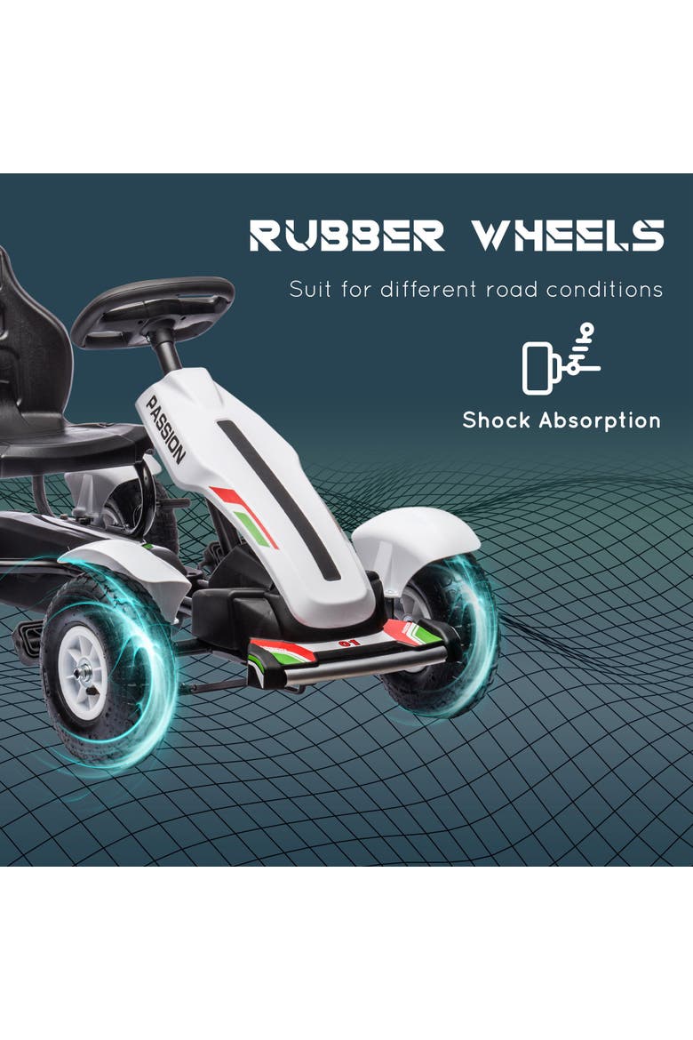 Kids Pedal Go Kart with Adjustable Seat, Handbrake, Non-Slip Rubber Wheels, Alternate, color, White