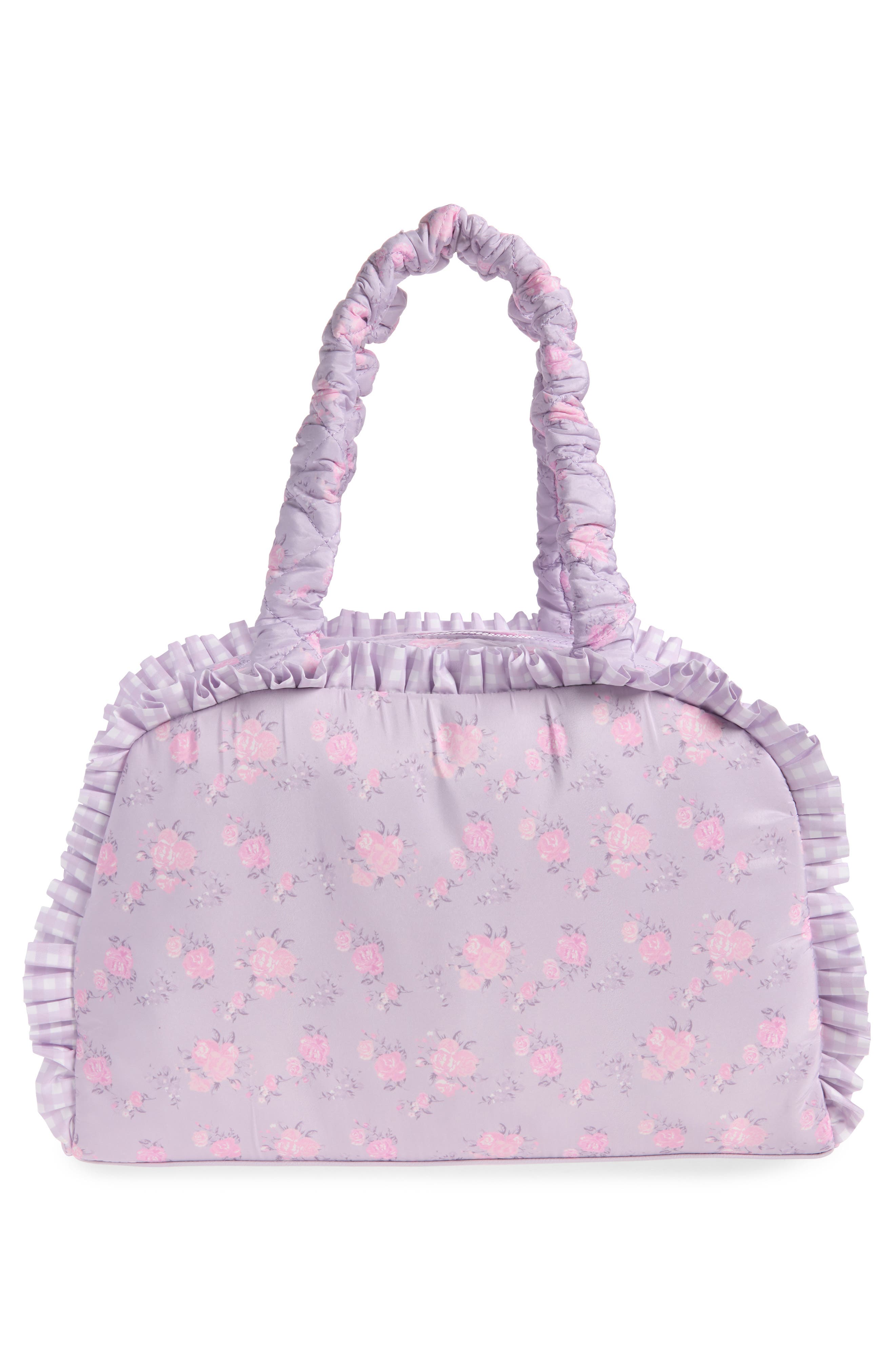 OMG Accessories Kids' Medium Floral Quilted Duffle Bag, Alternate, color, Misty