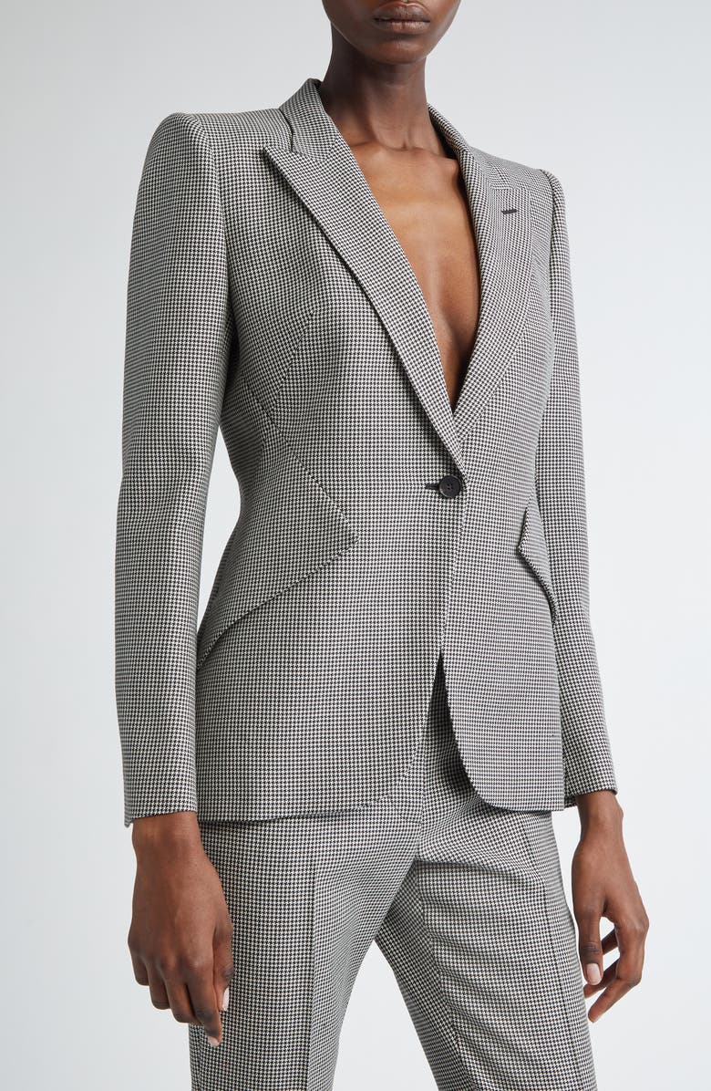 McQueen Houndstooth Check Wool Blazer, Alternate, color, Black/ Ivory