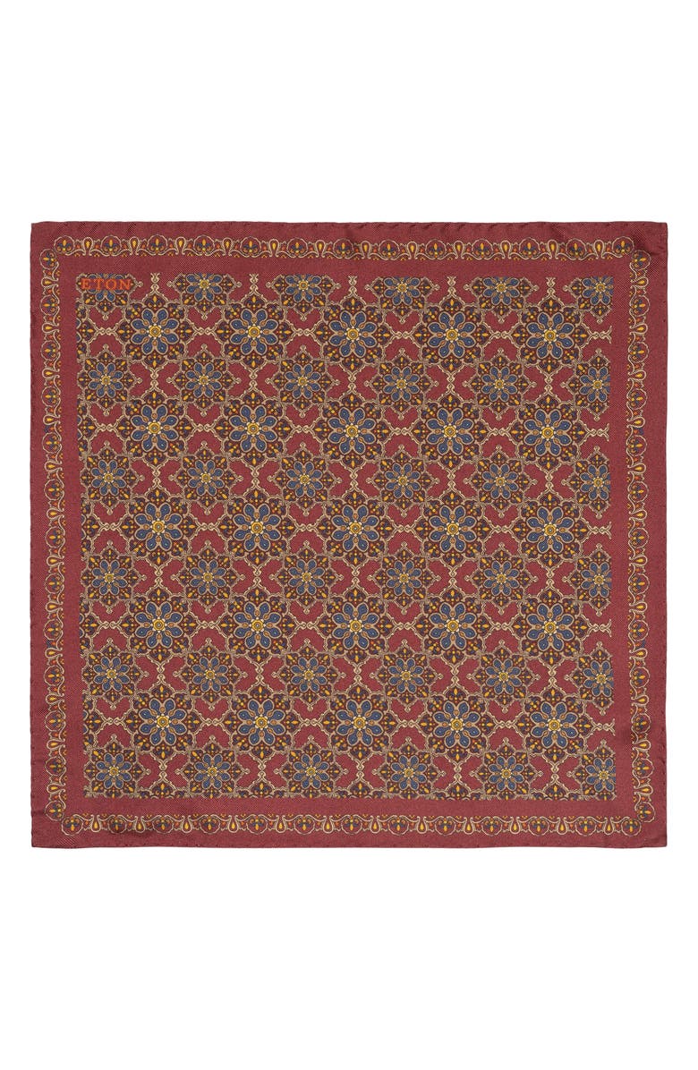 Eton Medallion Print Silk Pocket Square, Alternate, color, Medium Red