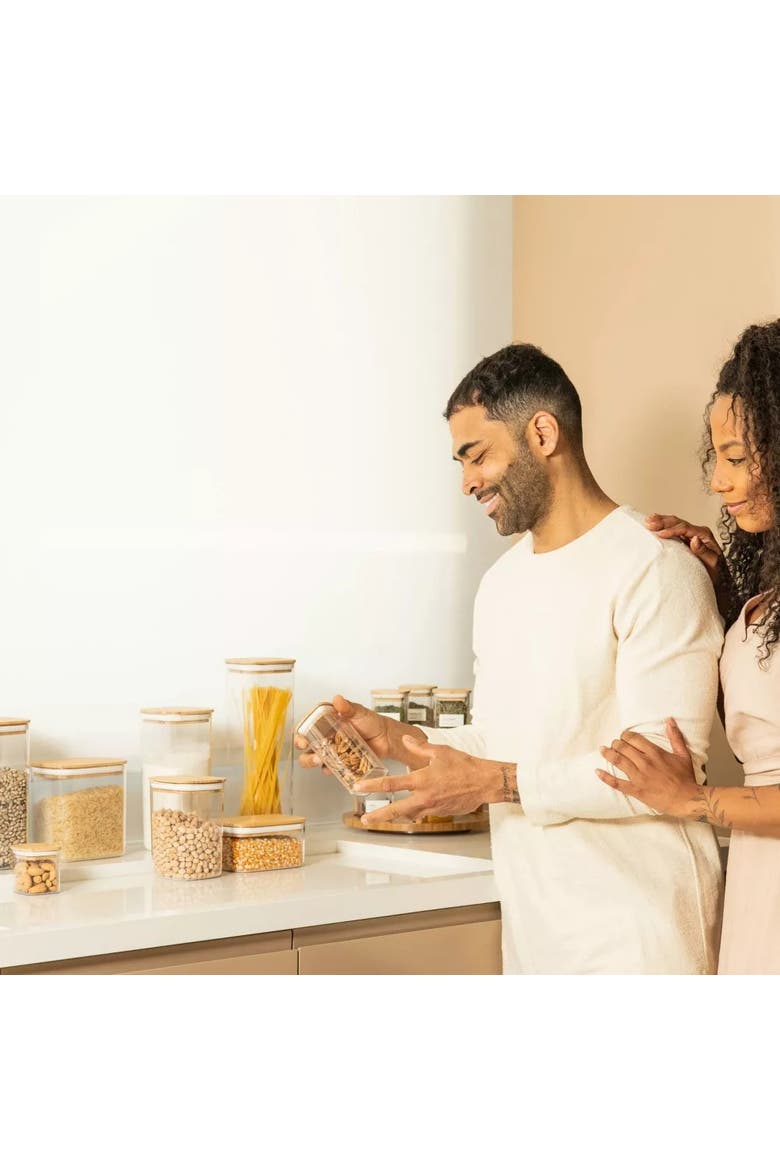 Clear Airtight Stackable Food Storage Container Set with Wood Lids, Alternate, color, Clear