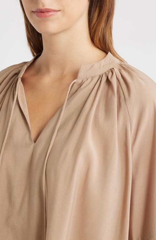 Vero Moda Frill Sleeve Tie Neck Top In Brown