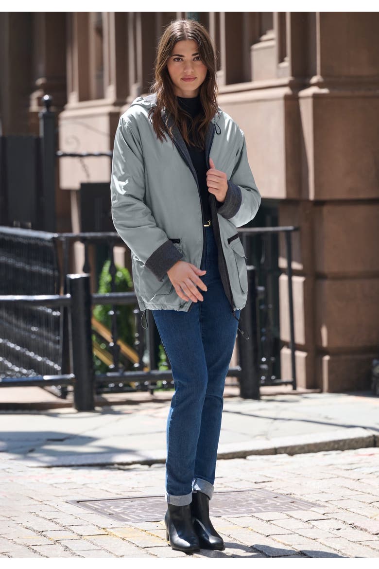 Plus Size Hooded Nylon Jacket, Alternate, color, GUNMETAL