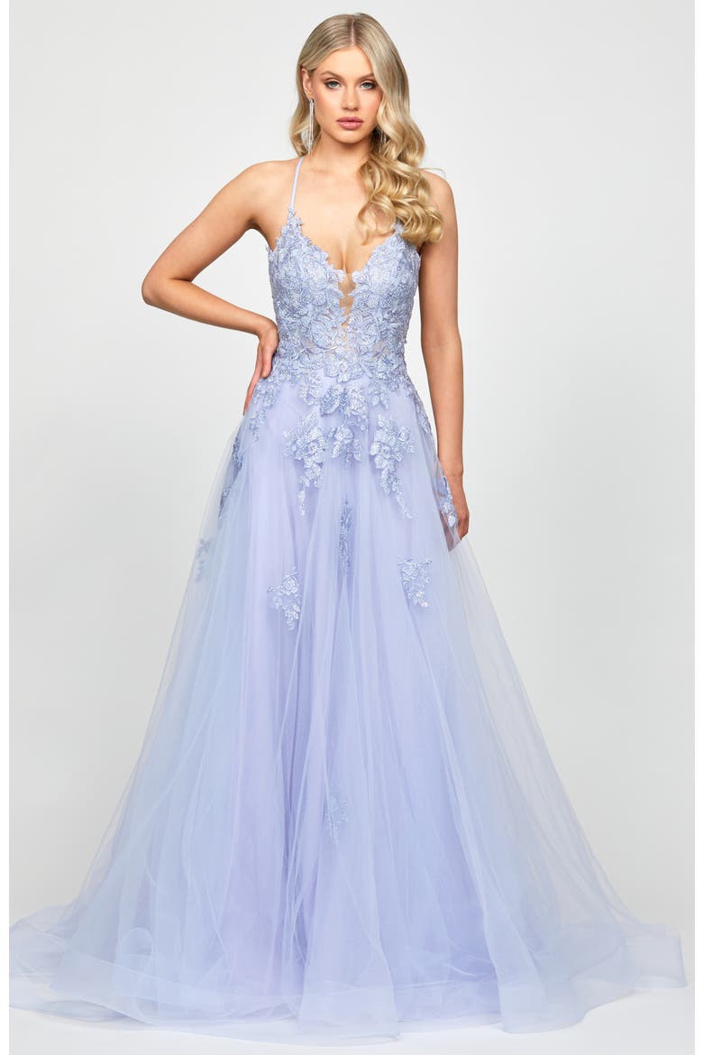 Rosalee Embellished Ball Gown, Main, color, POWDER BLUE