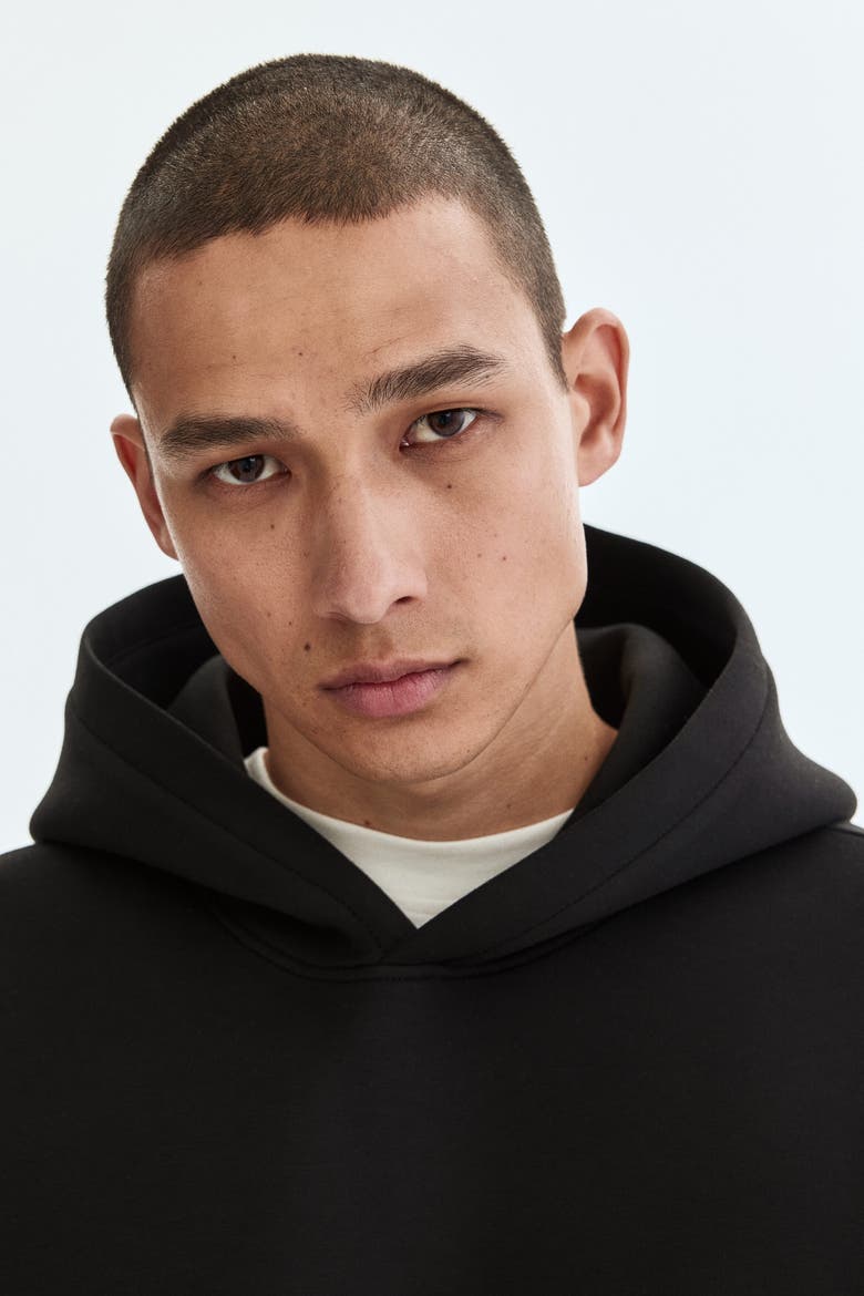 Loose-fit Scuba Knit Hoodie, Alternate, color, Black