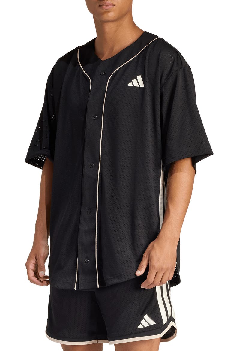 Stadium Buttoned Jersey, Main, color, BLACK/ LINEN/ OFF WHITE