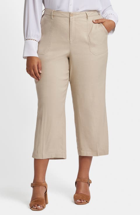 Utility Wide Leg Capri Linen Blend Pants (Plus)