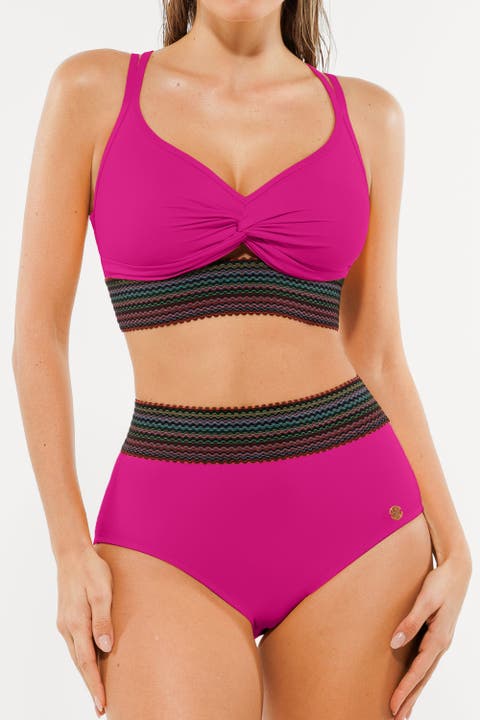 Boho Trim High Waist Tummy Control Bikini Set