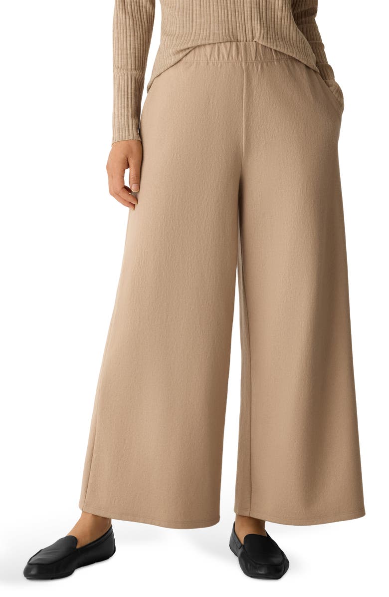 Eileen Fisher High Waist Wool Wide Leg Pants, Main, color, Biscuit