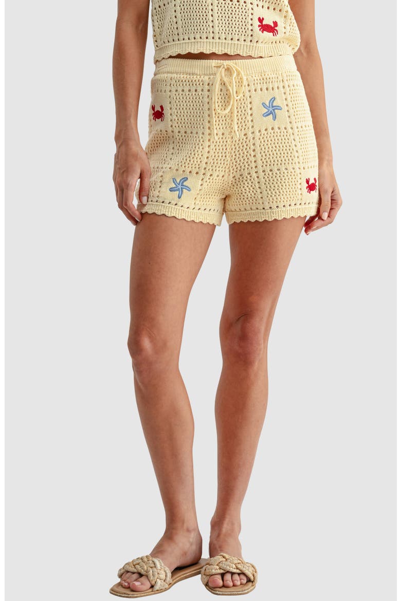 Embroidered Knit Shorts, Main, color, BUTTER YELLOW