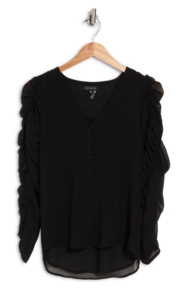 1.STATE Ruched Sleeve Button Front Blouse, Alternate, color, 