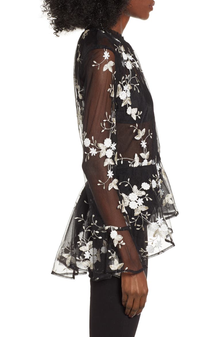 Embroidered Mesh Top, Alternate, color, BLACK