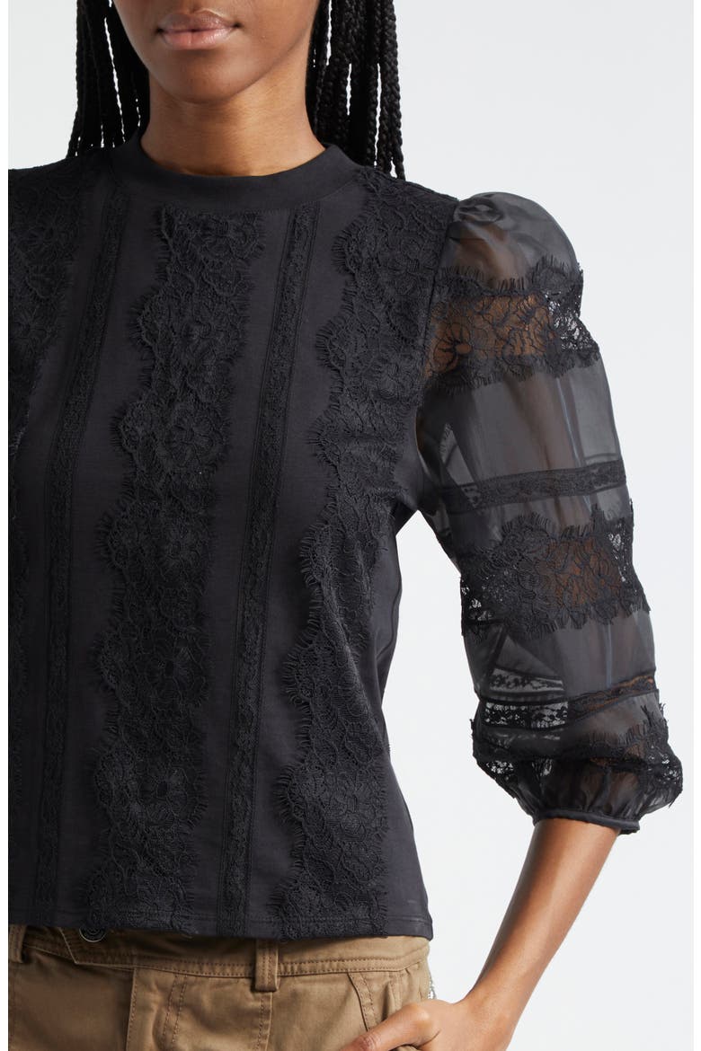 Stefania Lace Trim Shirt, Alternate, color, BLACK