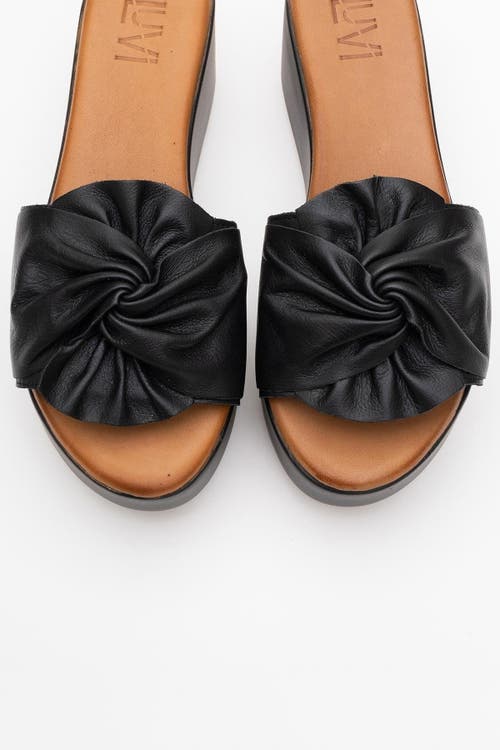 Forever & Always Shoes Syndra Bow Wedge Leather Sandal In Black