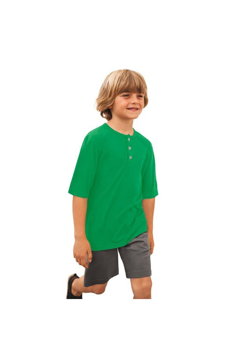 CITY THREADS Boys Soft 100% Organic Cotton Jersey Short Sleeve Henley Tee, Alternate, color, Elf Green
