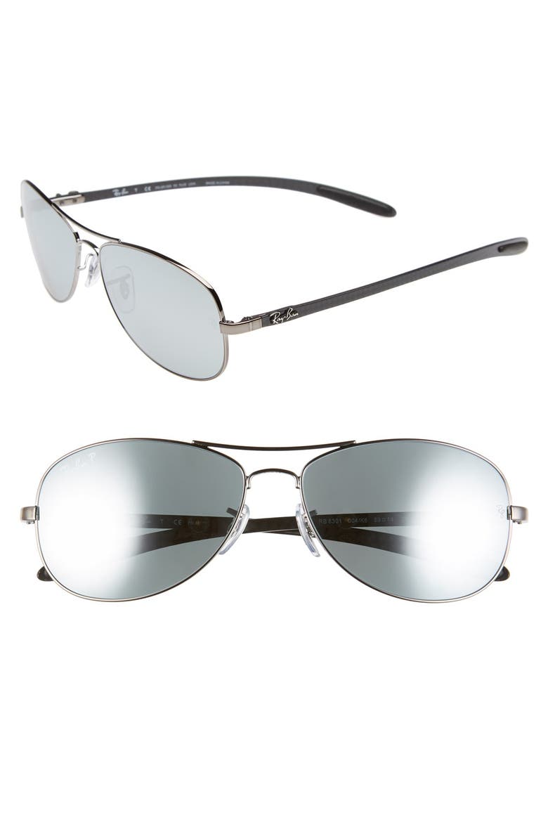 'TECH' 59mm Polarized Aviator Sunglasses, Main, color, GUNMETAL/ BLUE/ SILVER POLAR