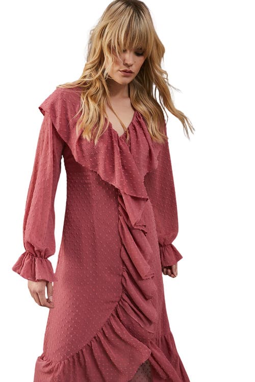 Warehouse Dobby Chiffon Midi Dress In Pink