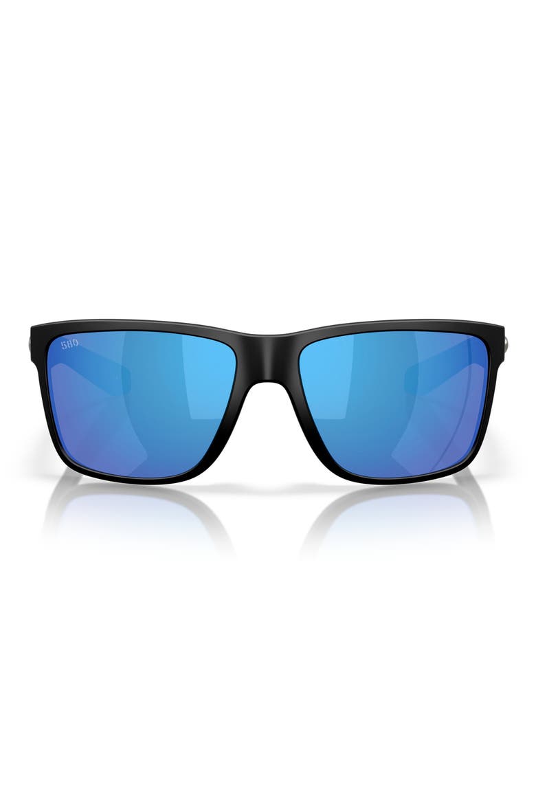 Broadbill II 58mm Polarized Rectangular Sunglasses, Main, color, MATTE BLACK/ BLUE MIRROR 580G