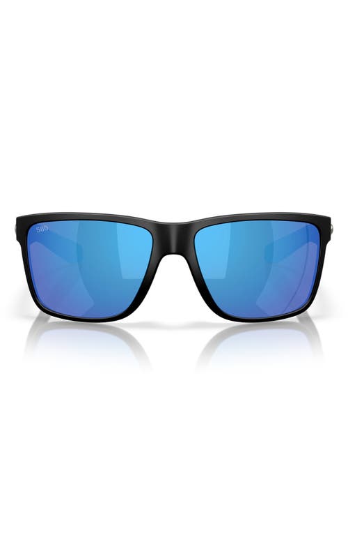 Costa Del Mar Broadbill Ii 58mm Polarized Rectangular Sunglasses In Matte Black/blue Mirror 580g