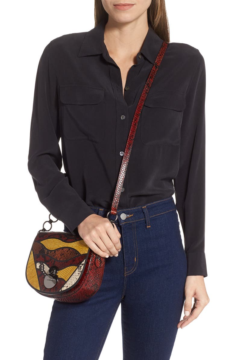 Longchamp Small Cavalcade Snakeskin Embossed Leather Crossbody Bag, Alternate, color, Acid