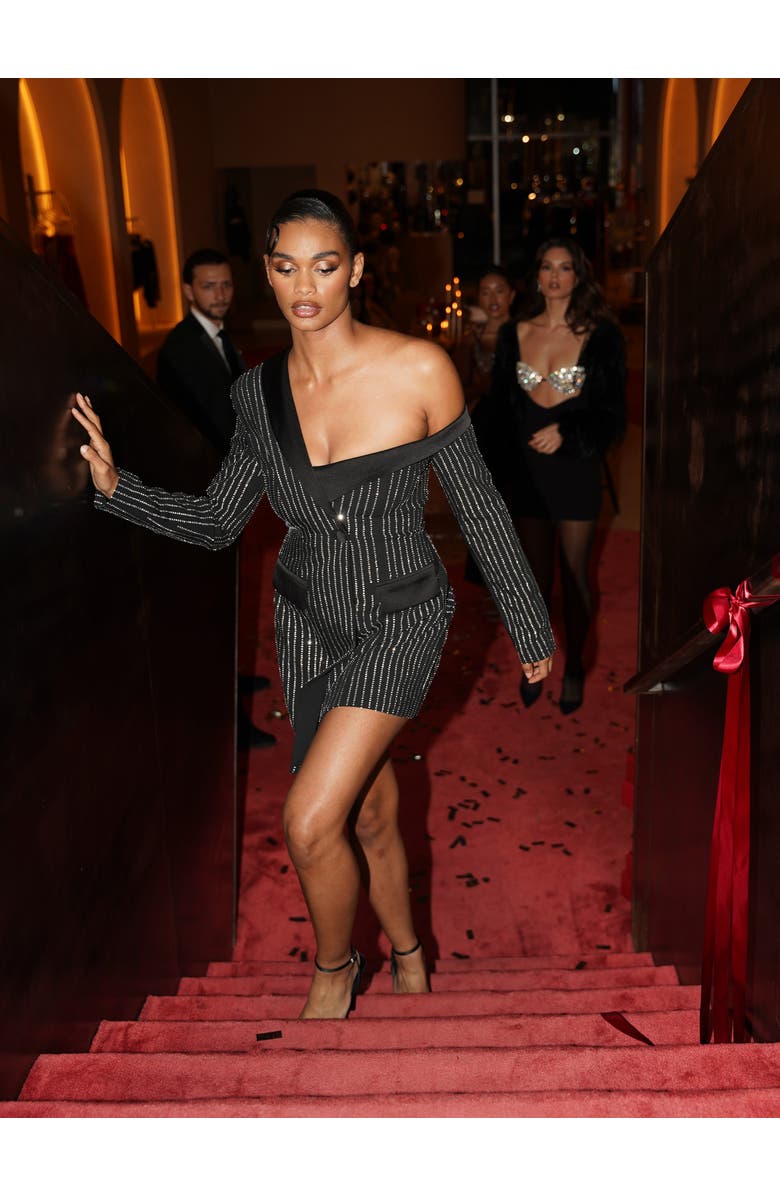 Miss Circle Winifred Rhinestone Crystal Blazer Dress, Alternate, color, Black