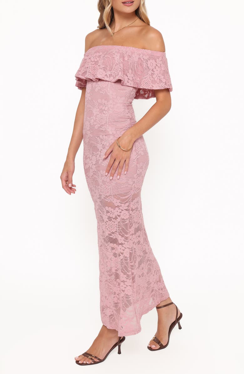 Petal & Pup Mirelle Off the Shoulder Lace Maxi Dress, Alternate, color, Pink