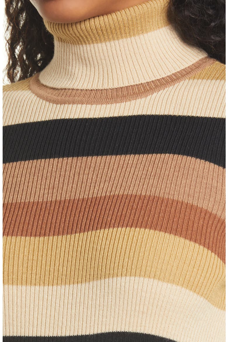 Lisa Stripe Ribbed Turtleneck Long Sleeve Midi Dress, Alternate, color, CAMEL MULTI