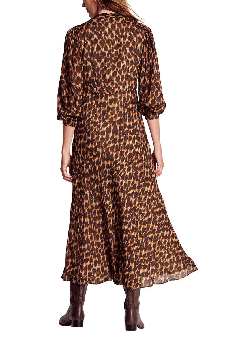 Leopard Print Tie Neck Midi Dress, Alternate, color, SAND ABSTRACT LEOPARD SPOT