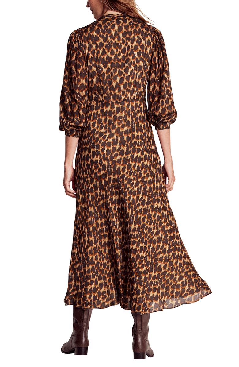 Boden Leopard Print Tie Neck Midi Dress, Alternate, color, Sand Abstract Leopard Spot