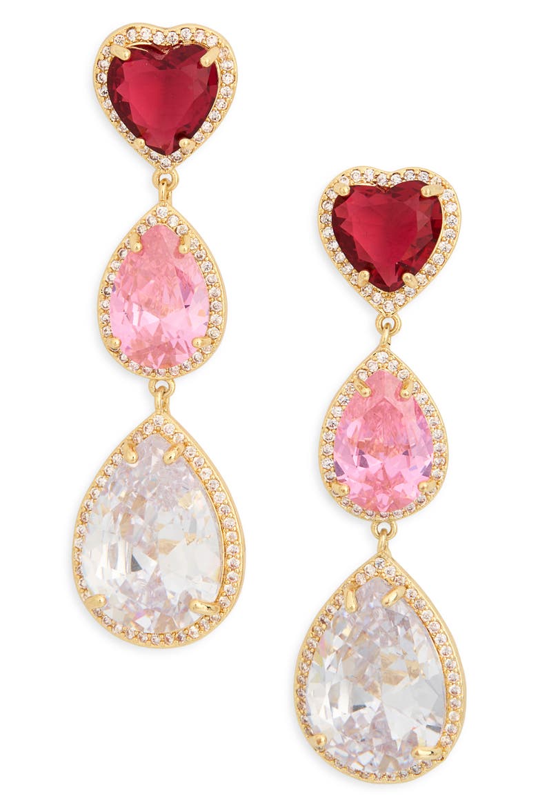 Katya Heart & Pear Cut Cubic Zirconia Drop Earrings, Main, color, GOLD