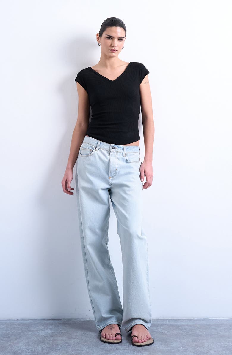 Topshop V-Neck Cap Sleeve Crop Stretch Cotton Rib Top, Alternate, color, 