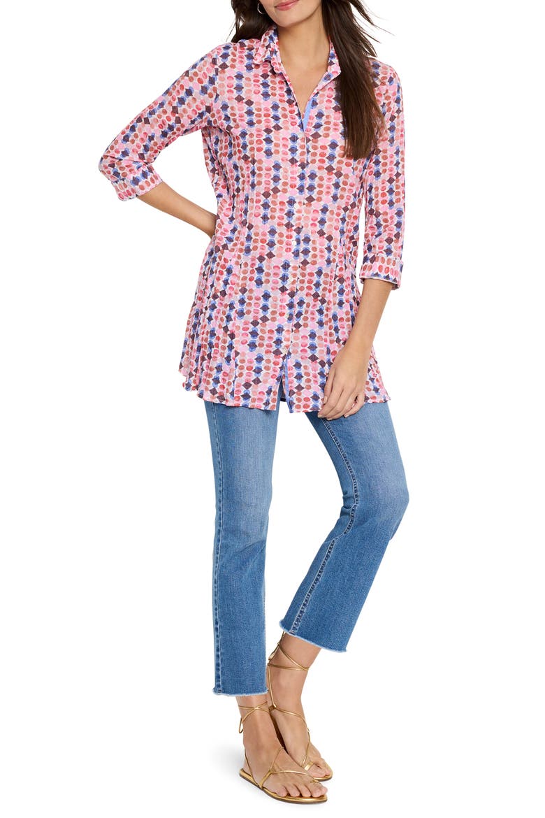 Geo Dot Crinkle Cotton Button-Up Shirt, Alternate, color, PINK MULTI