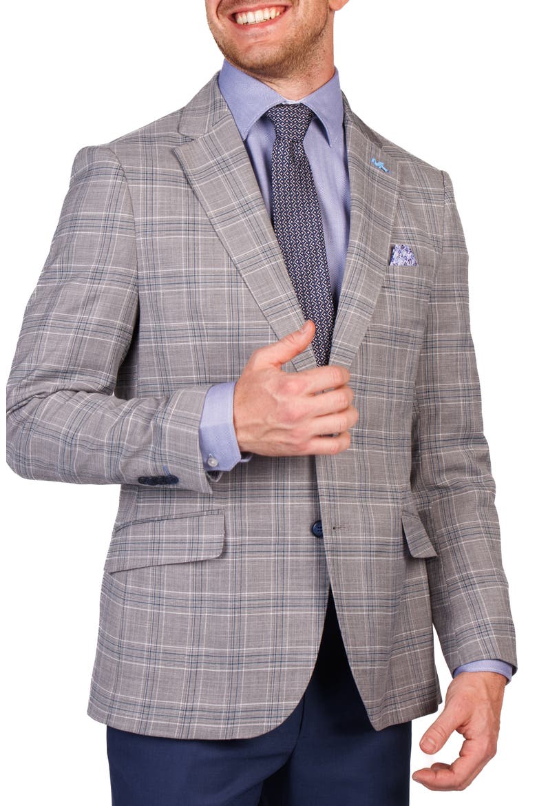 Modern Fit Textured Shadow Plaid Sport Coat, Alternate, color, GREY