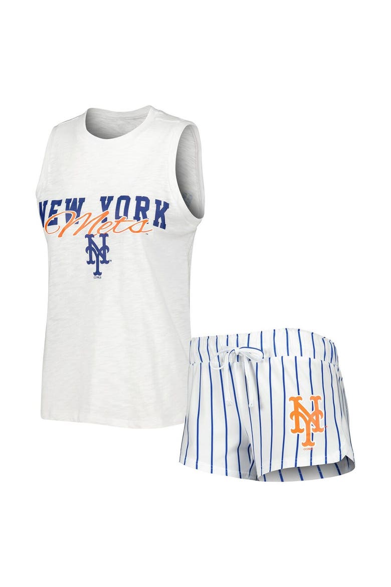 Women's Concepts Sport White New York Mets Reel Pinstripe Tank Top & Shorts Sleep Set, Main, color, White