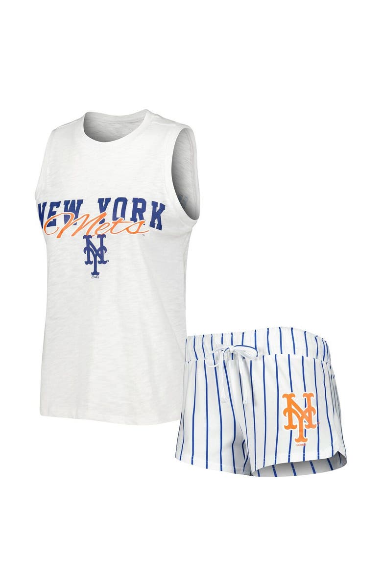 CONCEPTS SPORT Women's Concepts Sport White New York Mets Reel Pinstripe Tank Top & Shorts Sleep Set, Main, color, White