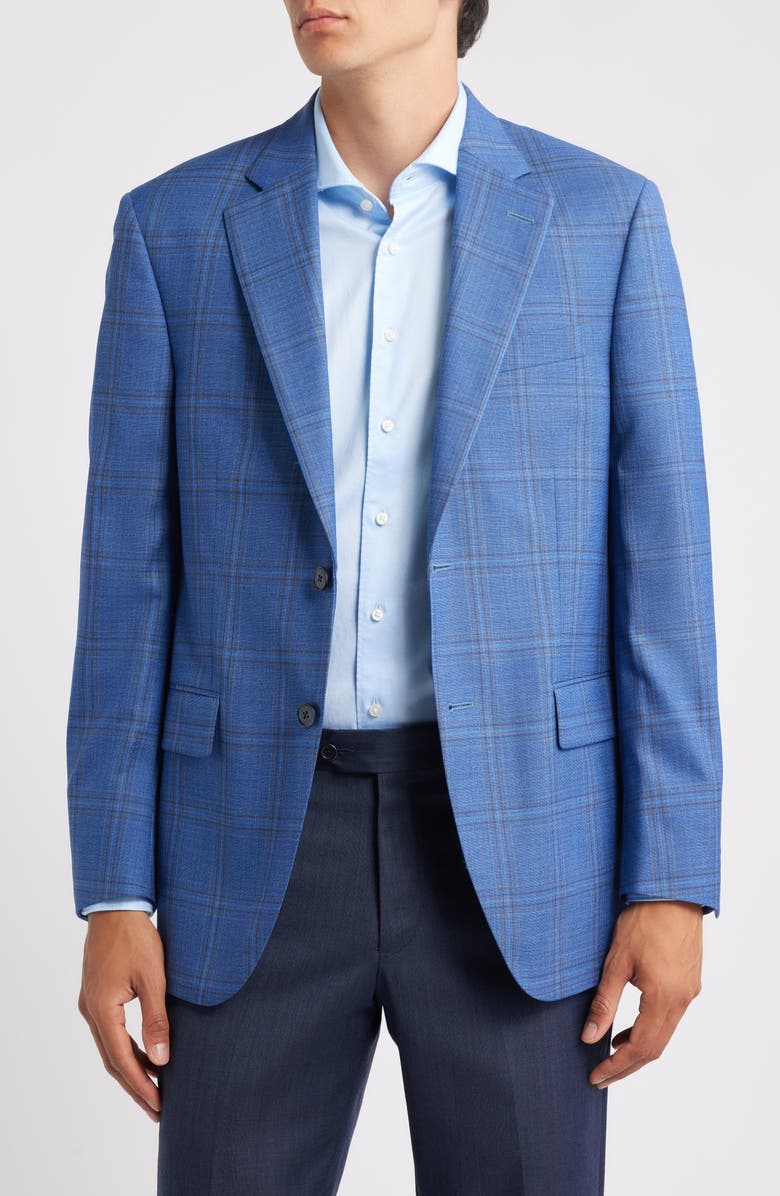 Peter Millar Flynn Classic Fit Blue Plaid Wool Sport Coat, Main, color, Medium Blue