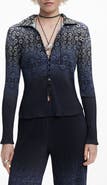 Desigual Ombré Cell Print Rib Button-Up Shirt