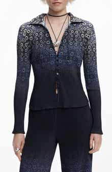 Desigual Ombré Cell Print Rib Button-Up Shirt
