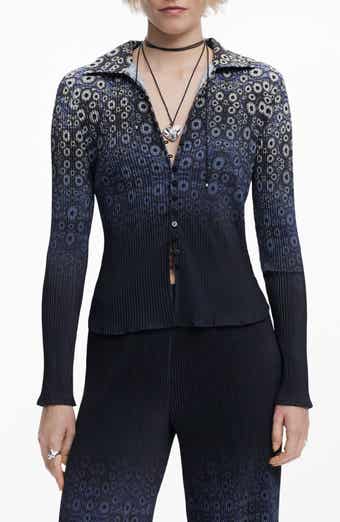 Desigual Ombré Cell Print Rib Button-Up Shirt