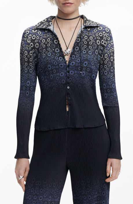 Desigual Ombré Cell Print Rib Button-Up Shirt