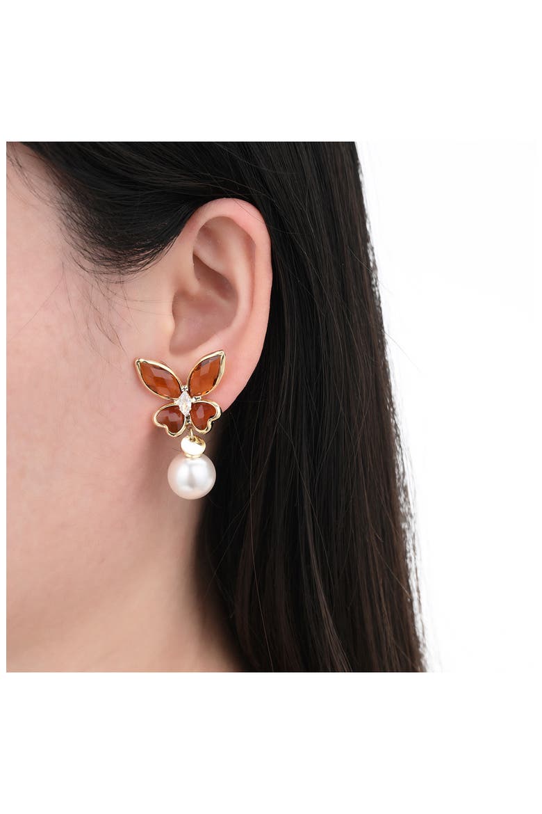 Alessia Faux Pearl Butterfly Drop Earrings, Alternate, color, GOLD