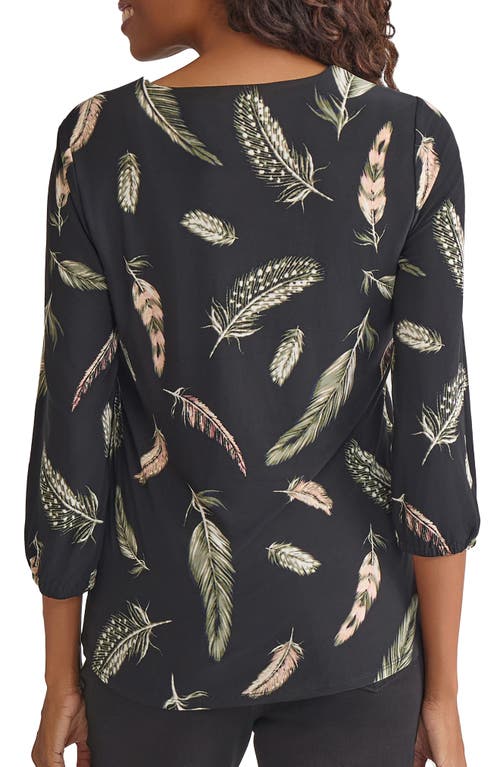 Jones New York Feather Print Knit Top In Black
