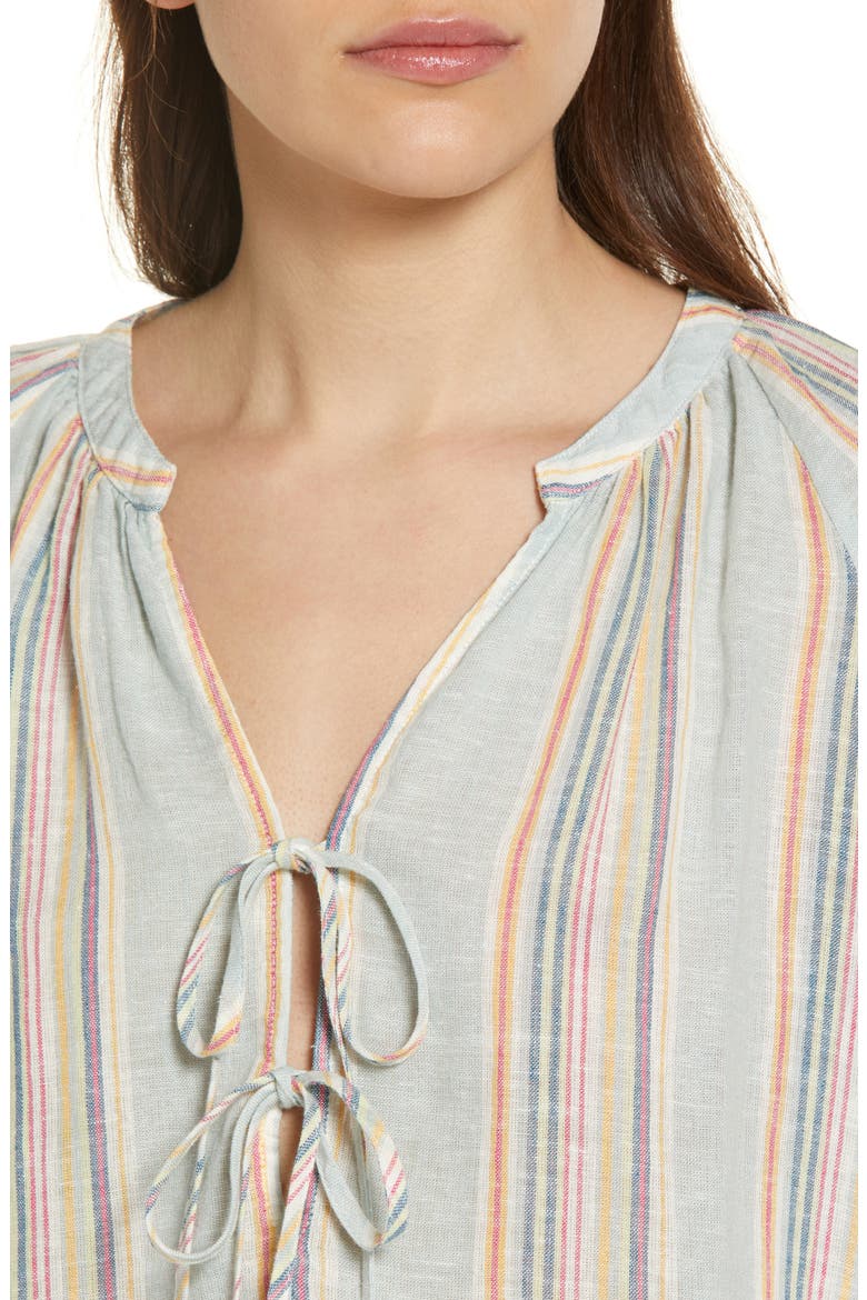 Brielle Stripe Tie Front Linen Blend Blouse, Alternate, color, SAG HARBOR STRIPE