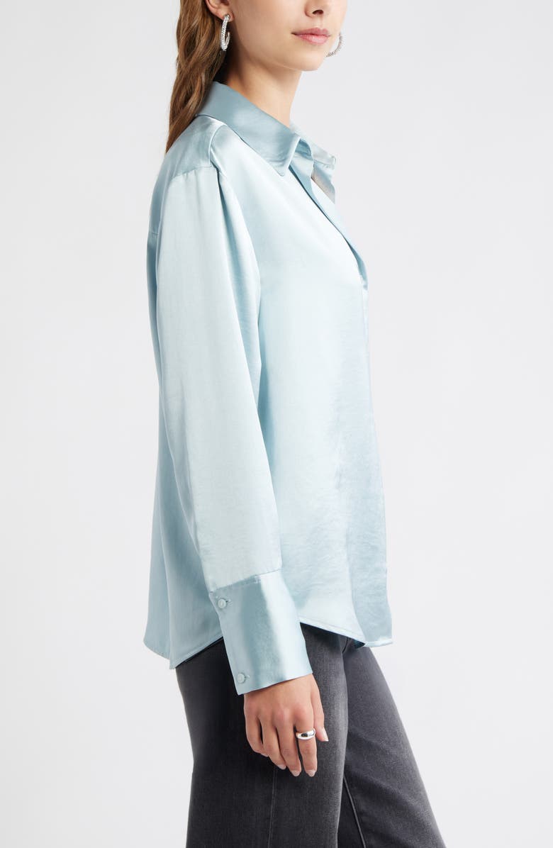 Open Edit Relaxed Fit Satin Button-Up Shirt, Alternate, color, Blue Cloud