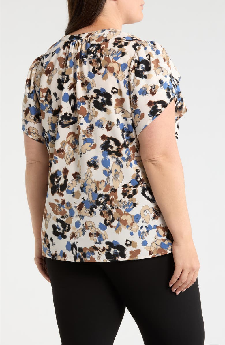 AK ANNE KLEIN Print Tulip Sleeve Top, Alternate, color, White Dove Multi